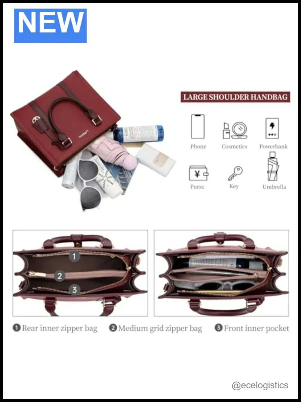 Genuine Leather Satchel Shoulder Bag with Padded Handle